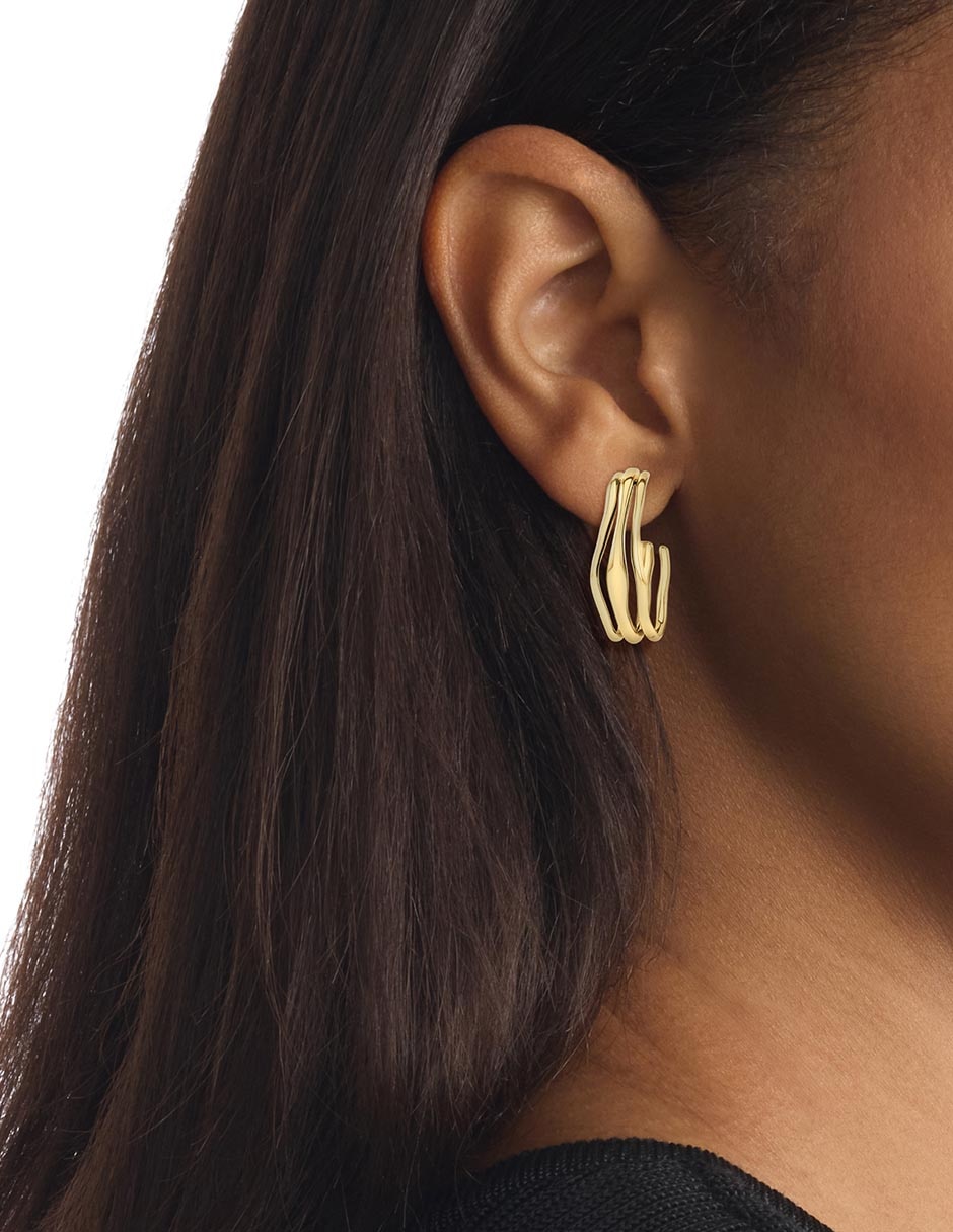 Aretes de aro circulares Wavy con acabado brillante 3