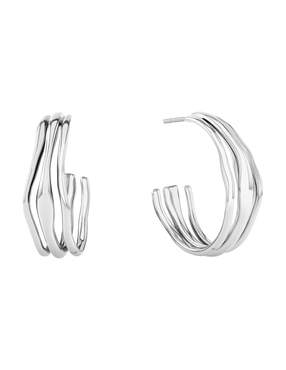 Aretes de aro circulares Wavy con acabado brillante