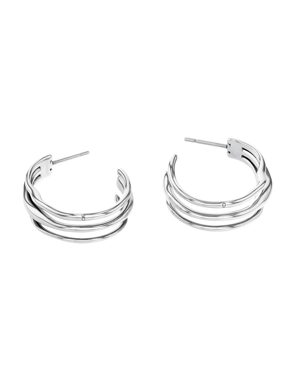 Aretes de aro circulares Wavy con acabado brillante 2