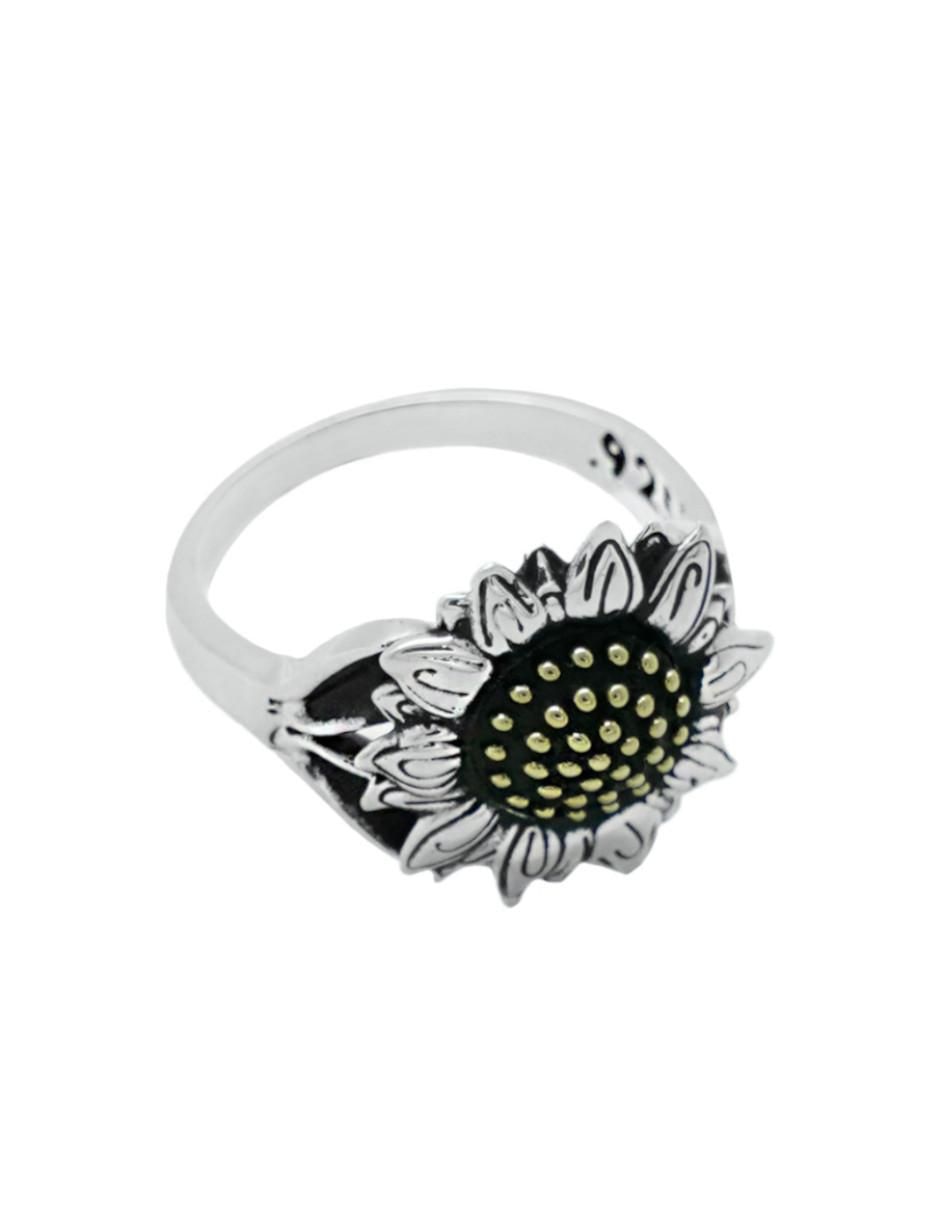 Anillo de flor P 925 de plata brillante