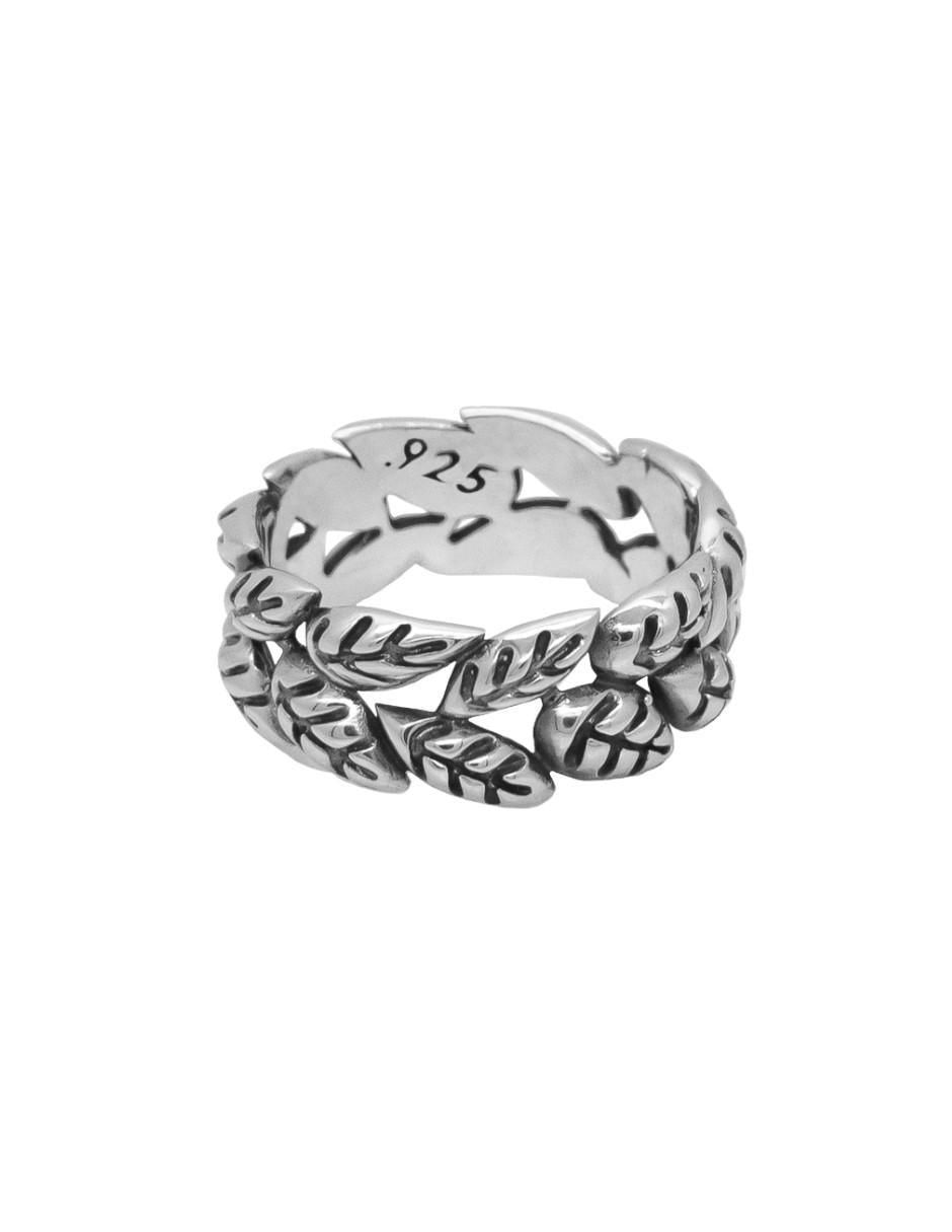 Anillo de hoja P 925 de plata brillante