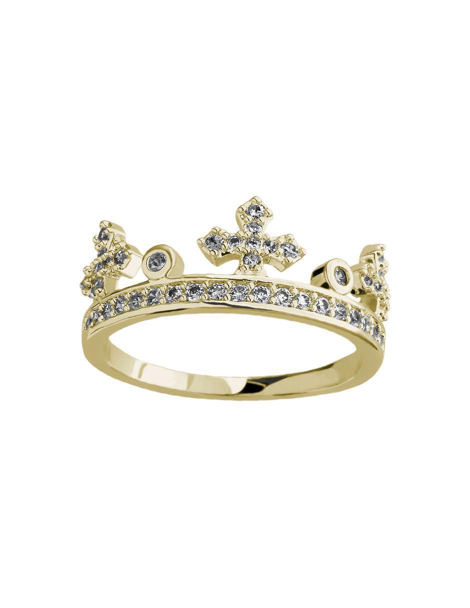 Anillo de corona Elegance cristal con acabado baño de oro