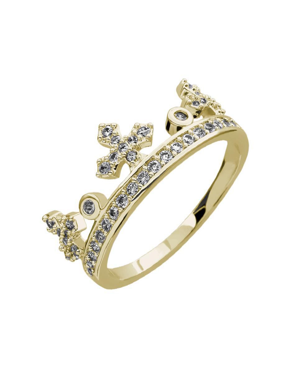 Anillo de corona Elegance cristal con acabado baño de oro 2