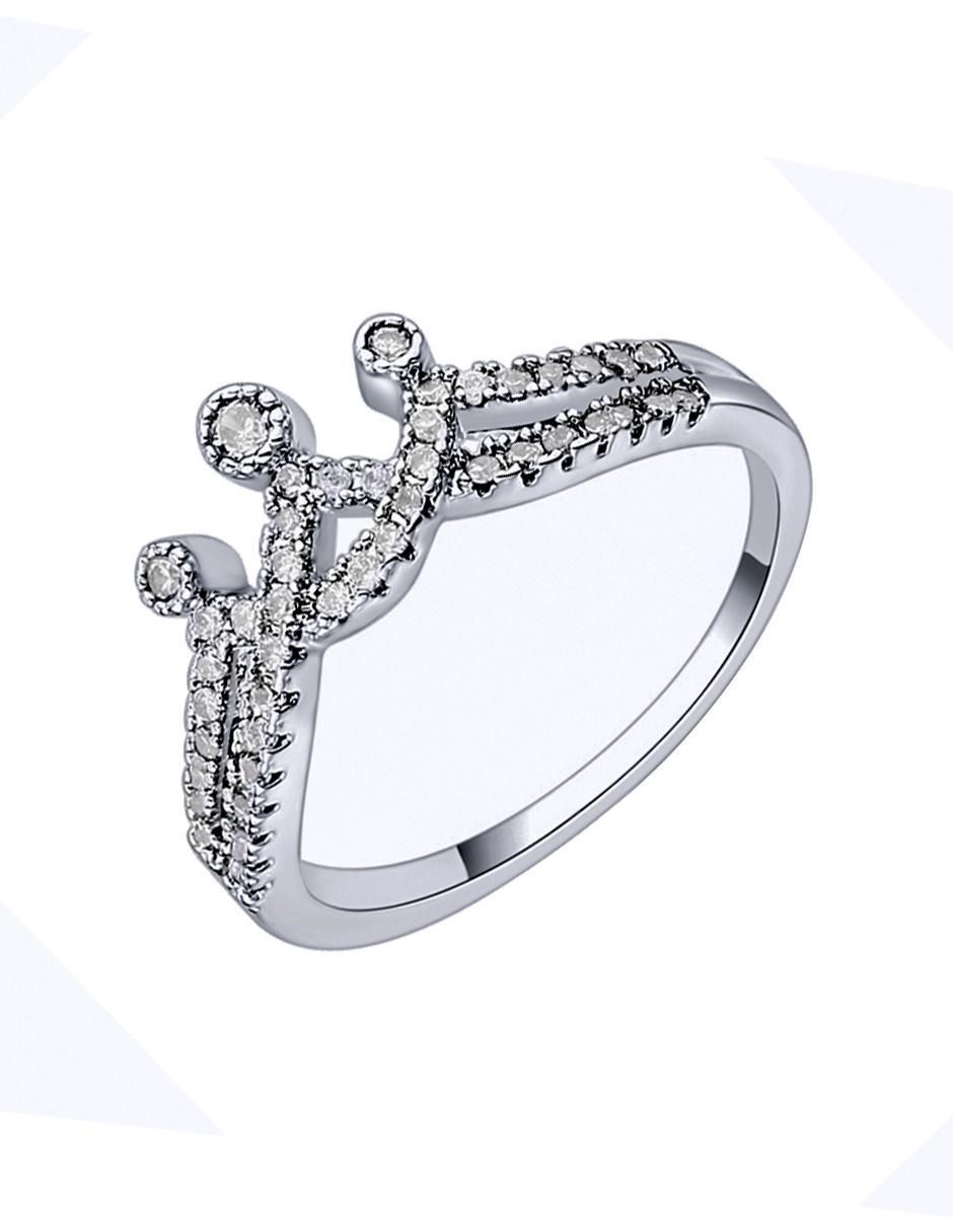 Anillo de corona Elegance cristal con acabado baño de oro blanco 2