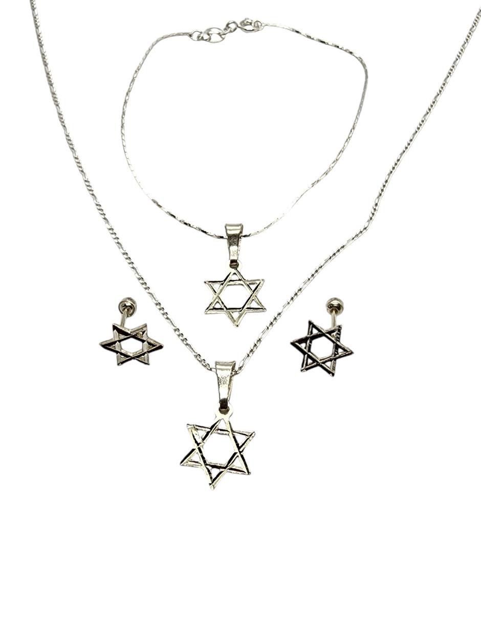 Aretes, collar y pulsera de estrella de plata P925