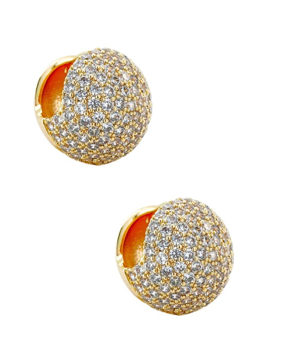 Aretes redondos Bola con acabado chapa de oro circonita