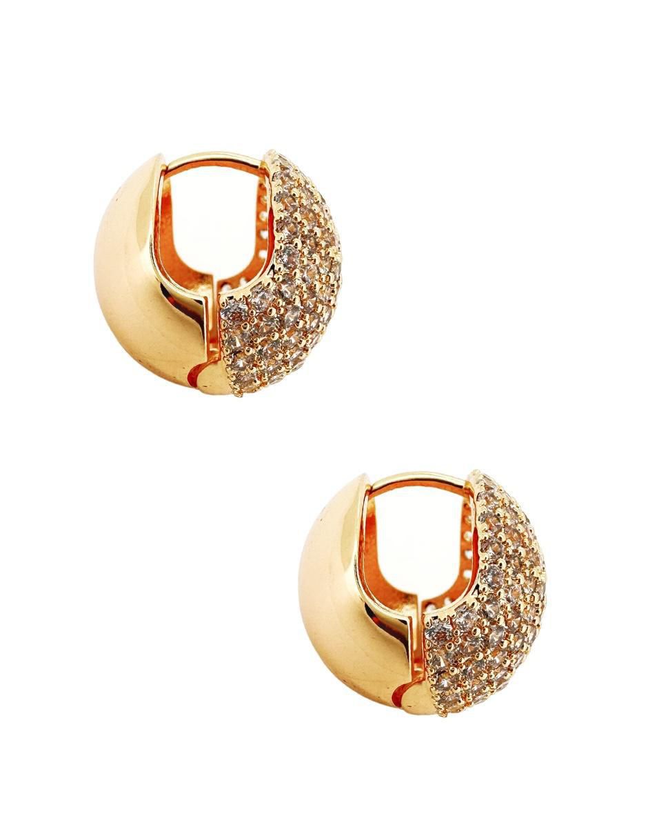 Aretes redondos Bola con acabado chapa de oro circonita 3