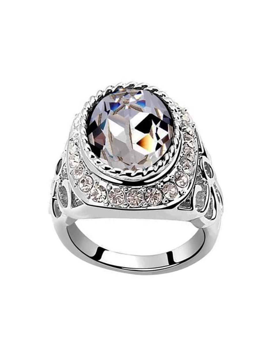Anillo multi gemas cuadrado Elegance cristal con acabado baño de oro blanco Anillo multi gemas cuadrado Elegance cristal con acabado baño de oro blanco
