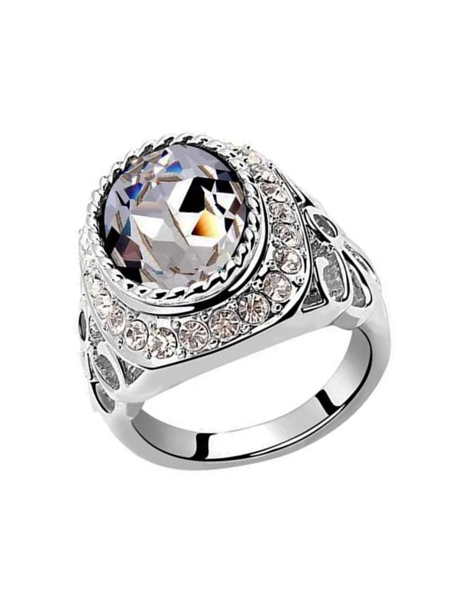 Anillo multi gemas cuadrado Elegance cristal con acabado baño de oro blanco 2