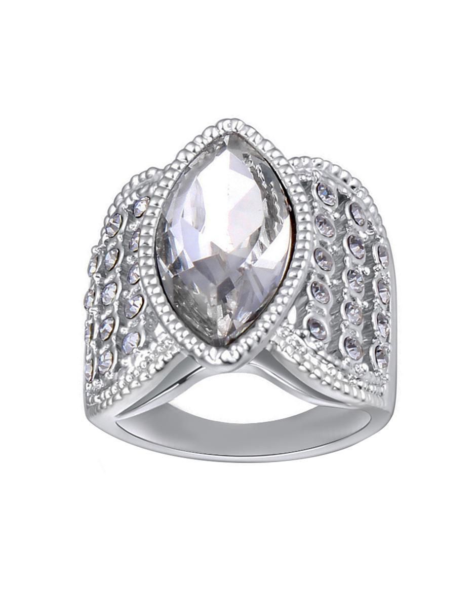 Anillo multi gemas ovalado Elegance cristal con acabado baño de oro blanco Anillo multi gemas ovalado Elegance cristal con acabado baño de oro blanco