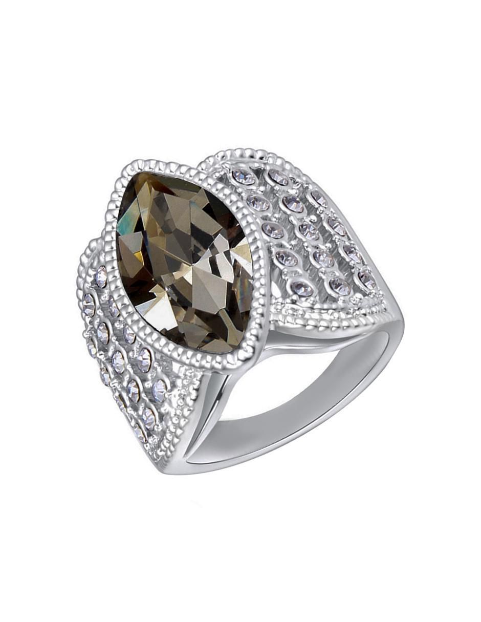 Anillo multi gemas ovalado Elegance cristal con acabado baño de oro blanco 2