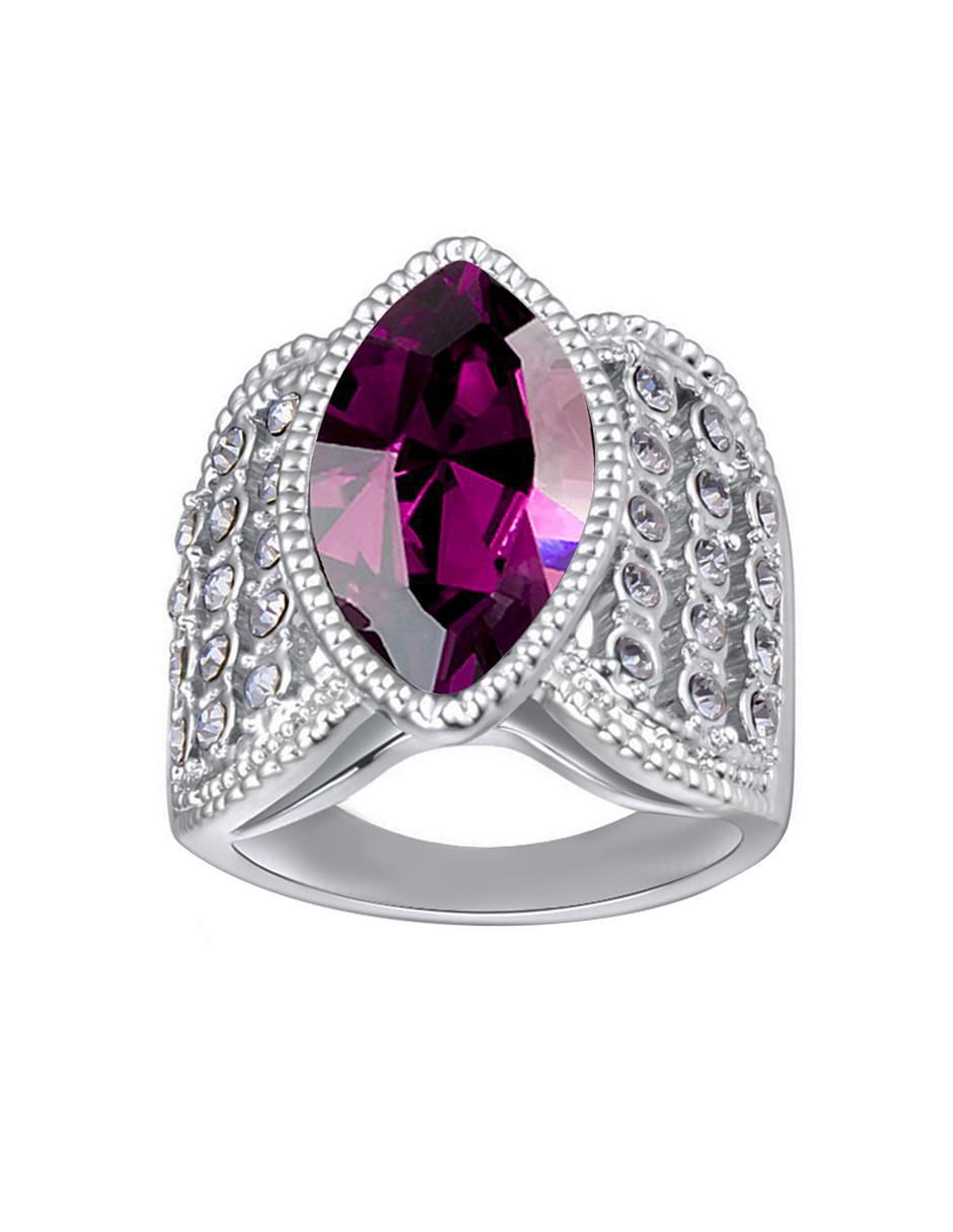 Anillo multi gemas ovalado Elegance cristal con acabado baño de oro blanco Anillo multi gemas ovalado Elegance cristal con acabado baño de oro blanco