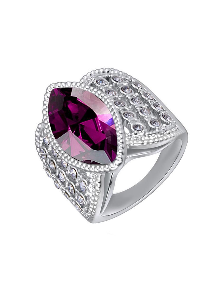 Anillo multi gemas ovalado Elegance cristal con acabado baño de oro blanco 2
