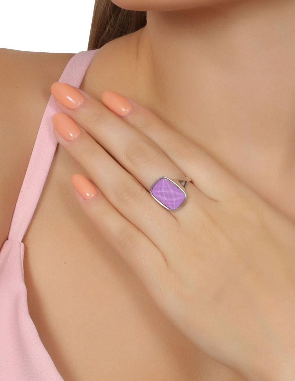 Anillo con gema cuadrado Elegance cristal con acabado baño de oro blanco 3