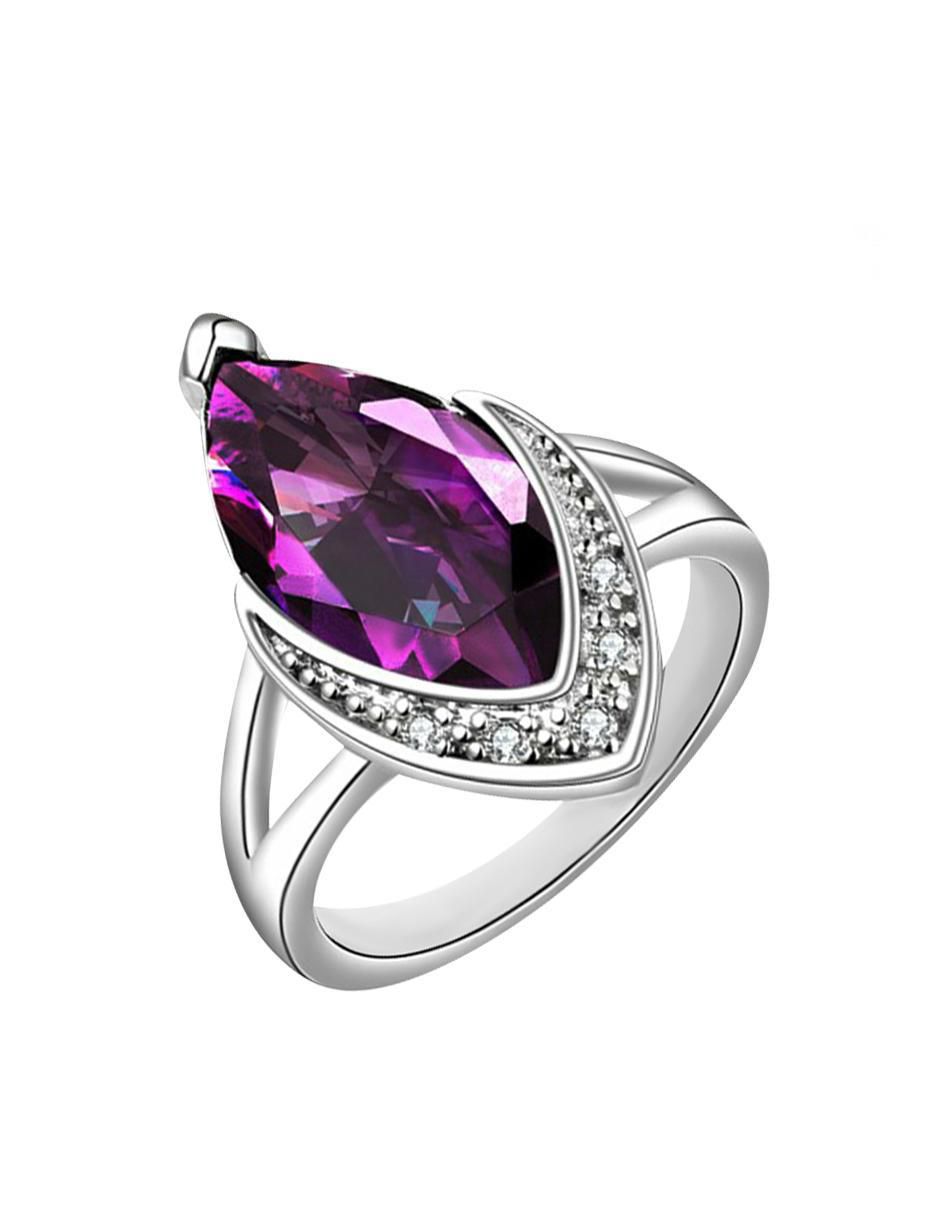 Anillo con gema ovalado Elegance cristal con acabado baño de oro blanco 3