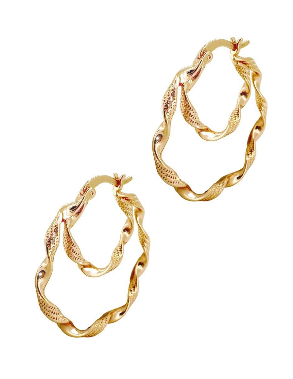 Arracadas Trenza Doble con acabado chapa de oro 4