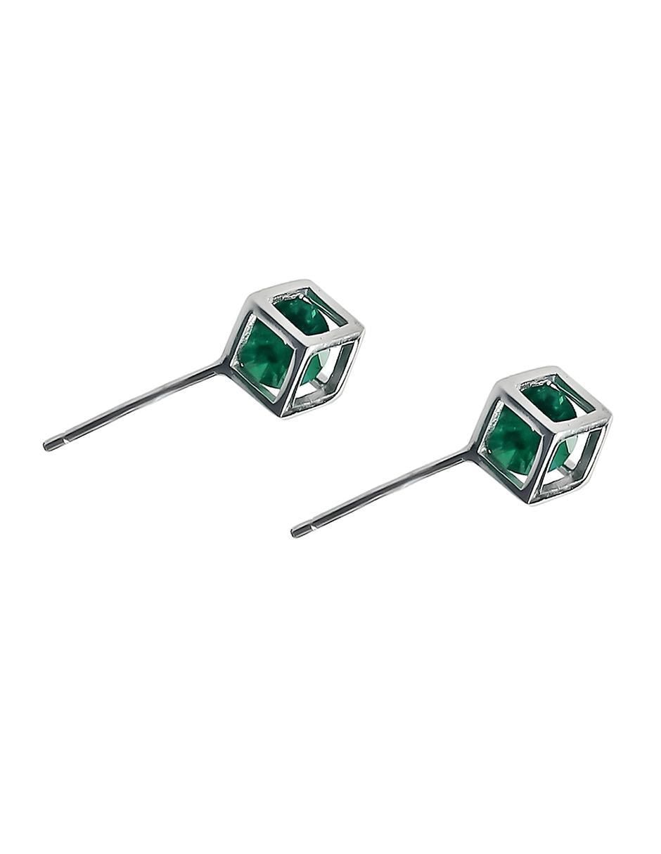 Aretes cuadrados de plata P 925 con acabado baño rodio circonita 2
