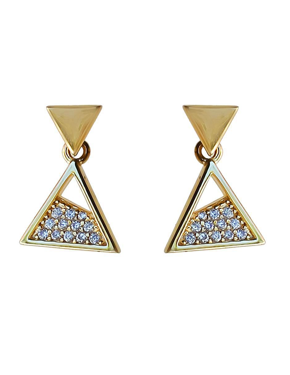 Aretes triangulares de plata P 925 con acabado chapa de oro circonita Aretes triangulares de plata P 925 con acabado chapa de oro circonita
