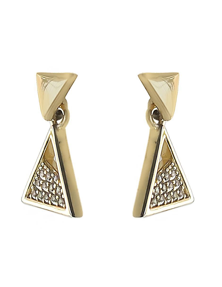 Aretes triangulares de plata P 925 con acabado chapa de oro circonita 2