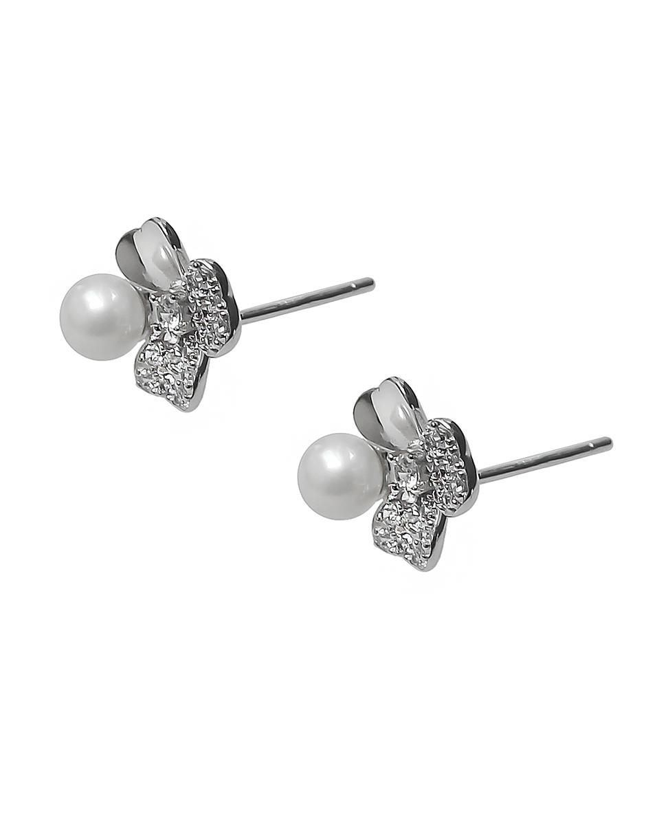 Aretes de trébol de plata P 925 con acabado baño rodio circonita 2