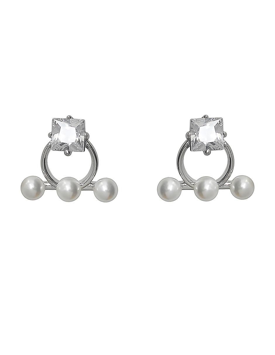 Aretes circulares de plata P 925 con acabado baño rodio circonita
