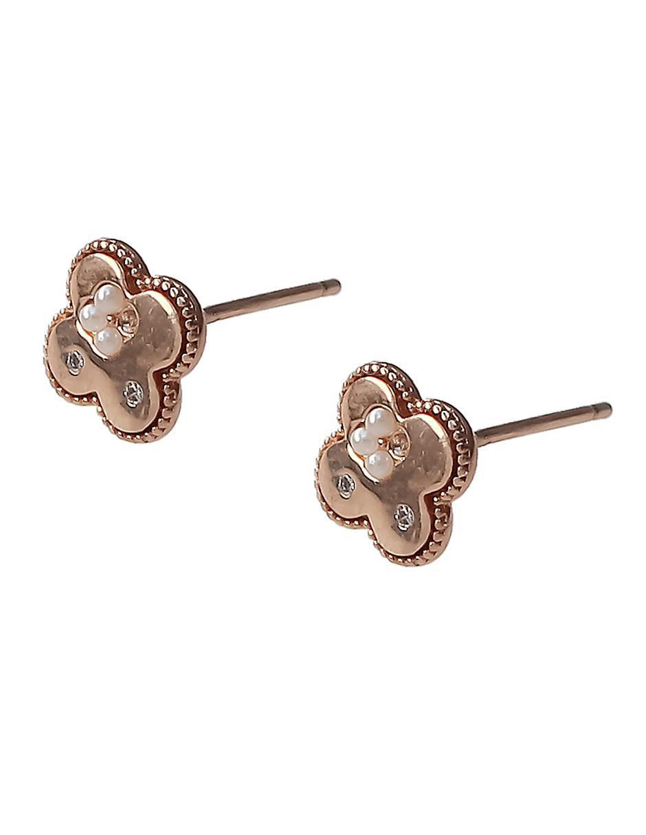 Aretes de flor de plata P 925 con acabado baño de oro rosa perla 2