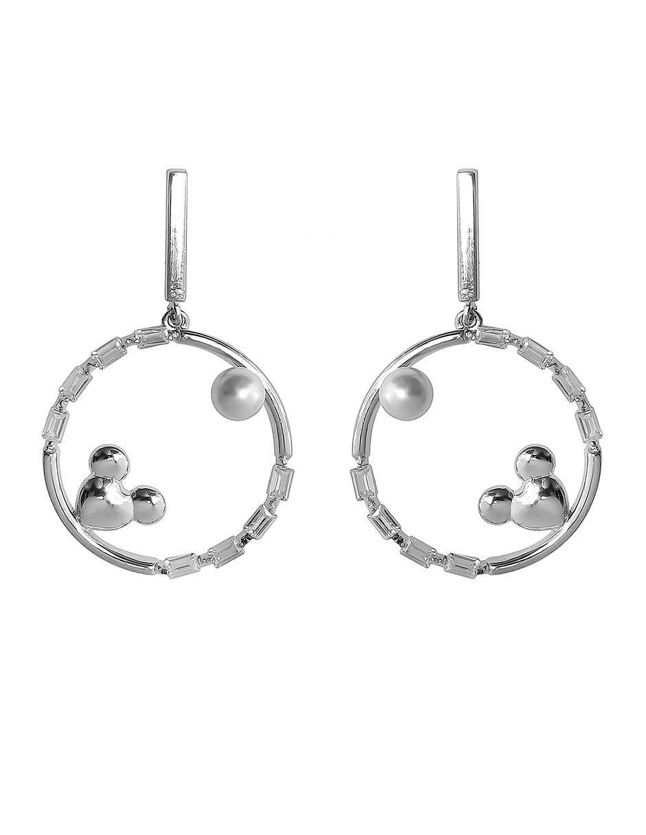 Aretes circulares de plata P 925 con acabado baño rodio circonita