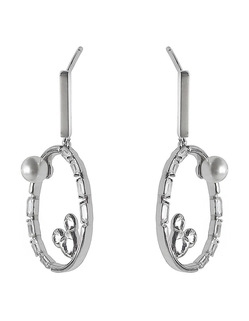 Aretes circulares de plata P 925 con acabado baño rodio circonita 2
