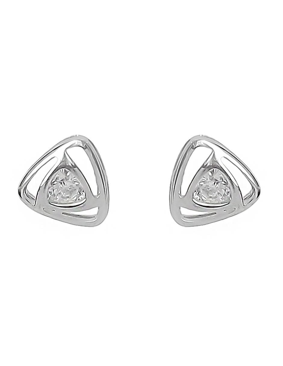 Aretes triangulares de plata P 925 con acabado baño rodio circonita