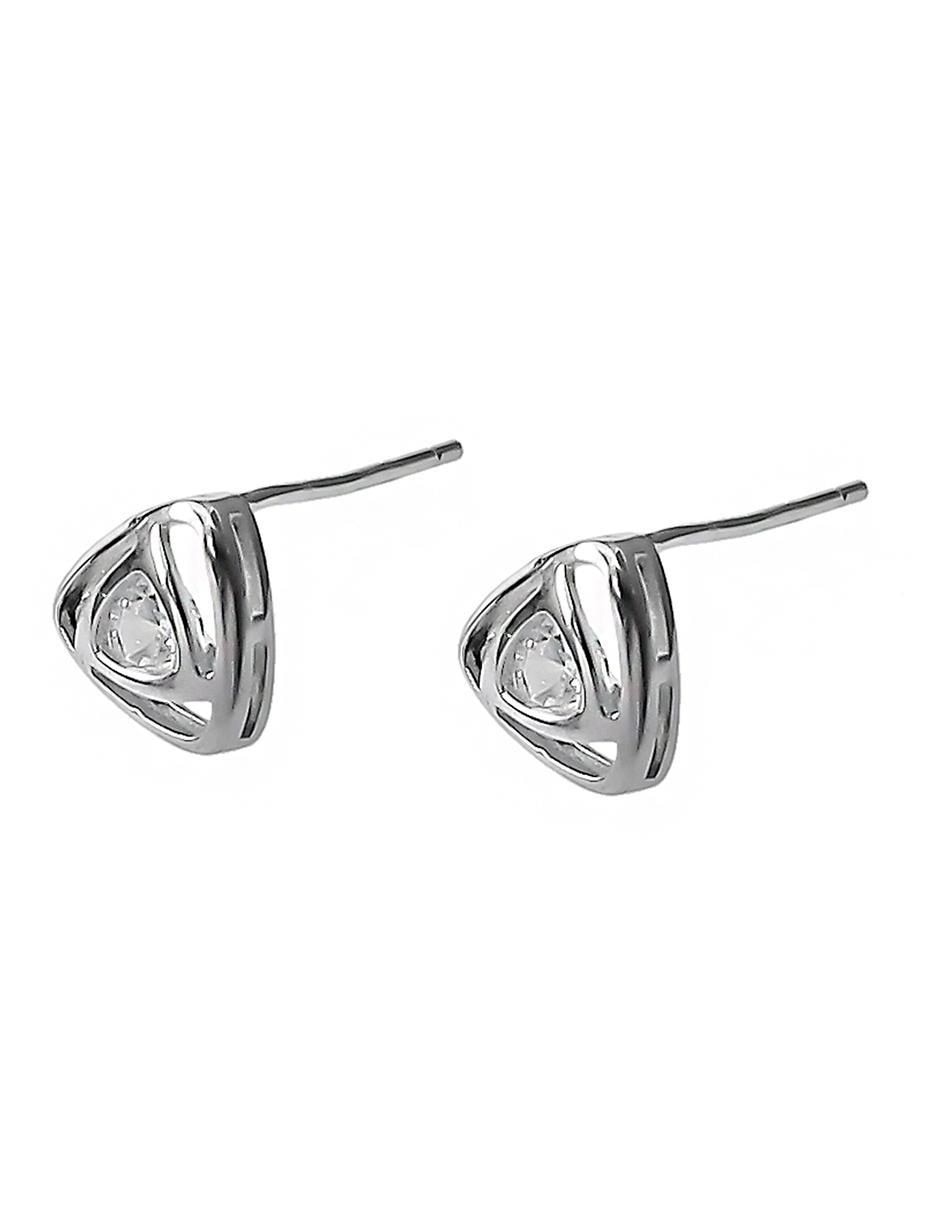 Aretes triangulares de plata P 925 con acabado baño rodio circonita 2