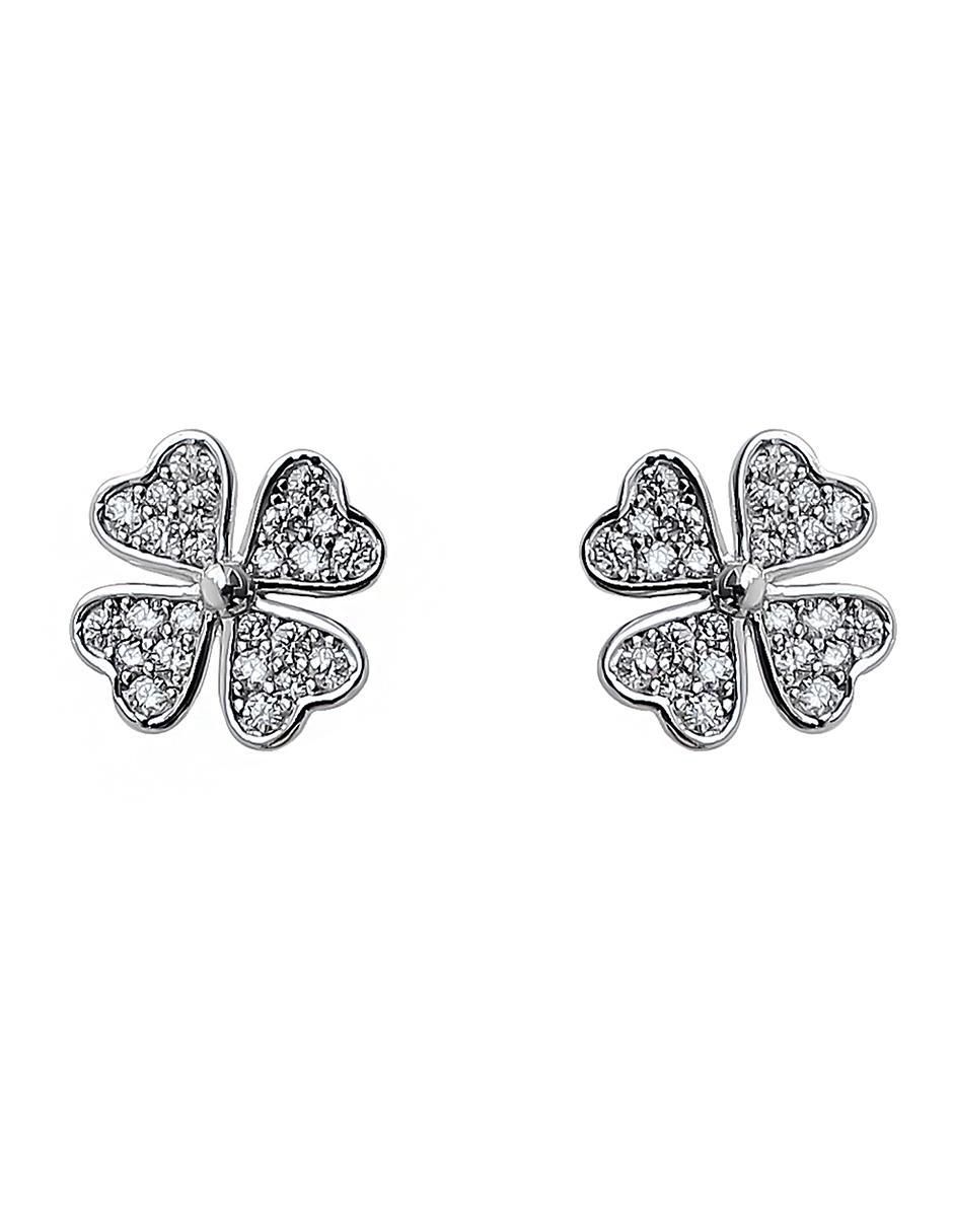 Aretes de flor de plata P 925 con acabado baño rodio circonita Aretes de flor de plata P 925 con acabado baño rodio circonita