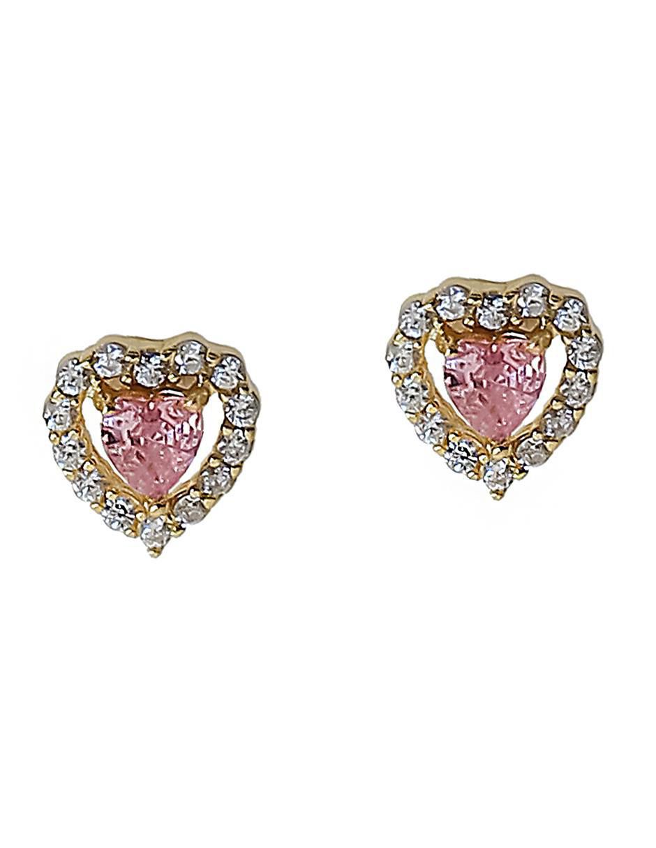 Aretes de corazón de plata P 925 con acabado chapa de oro circonita Aretes de corazón de plata P 925 con acabado chapa de oro circonita