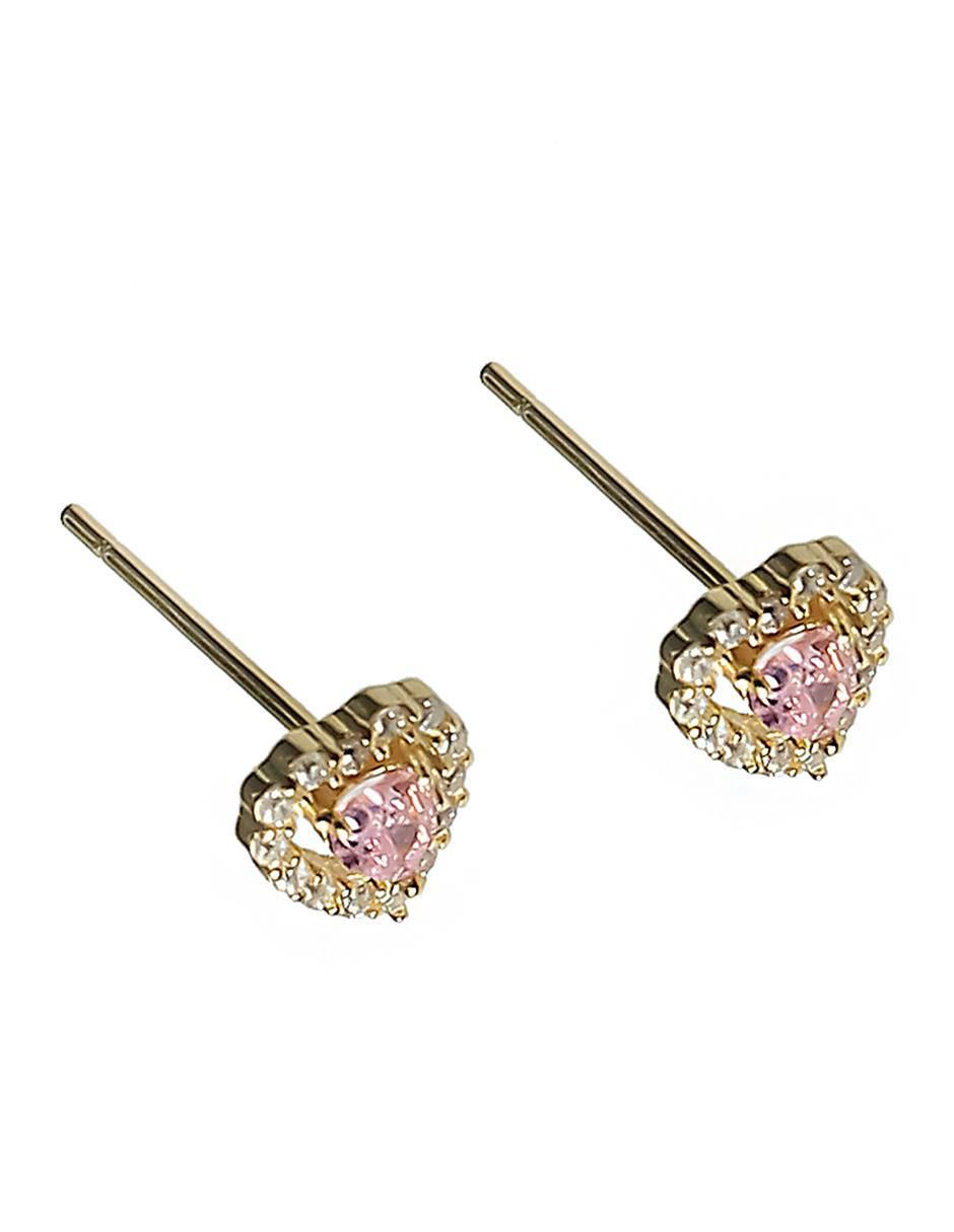 Aretes de corazón de plata P 925 con acabado chapa de oro circonita 2