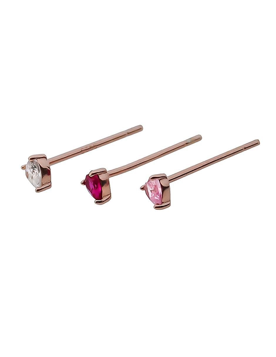 Set de aretes de corazón de plata P 925 con acabado baño de oro rosa circonita 2
