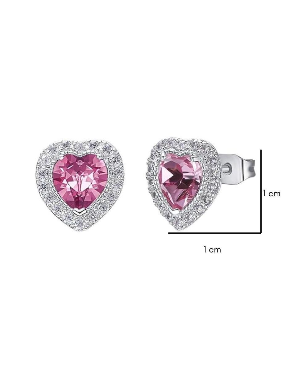 Aretes de corazón con acabado baño rodio cristal 3
