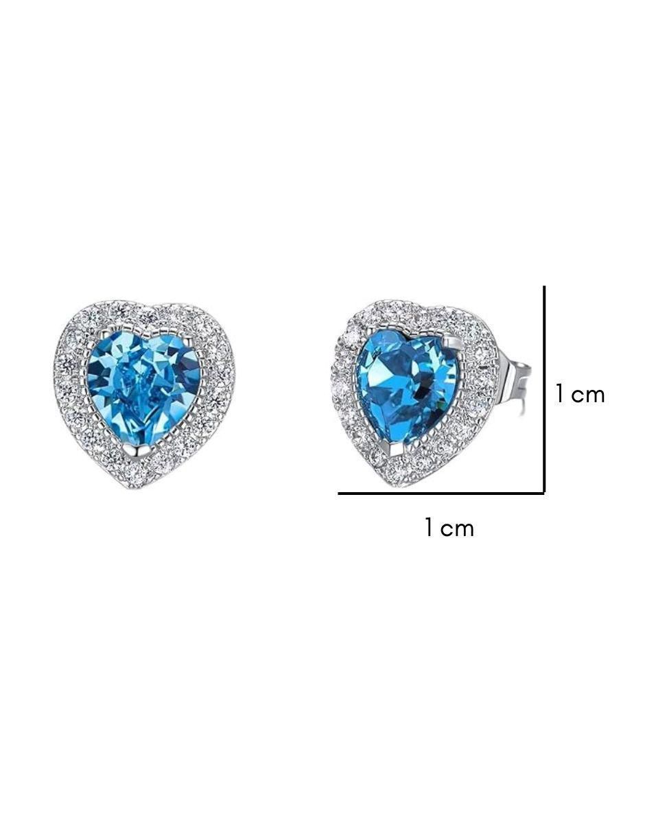 Aretes de corazón con acabado baño rodio cristal 3