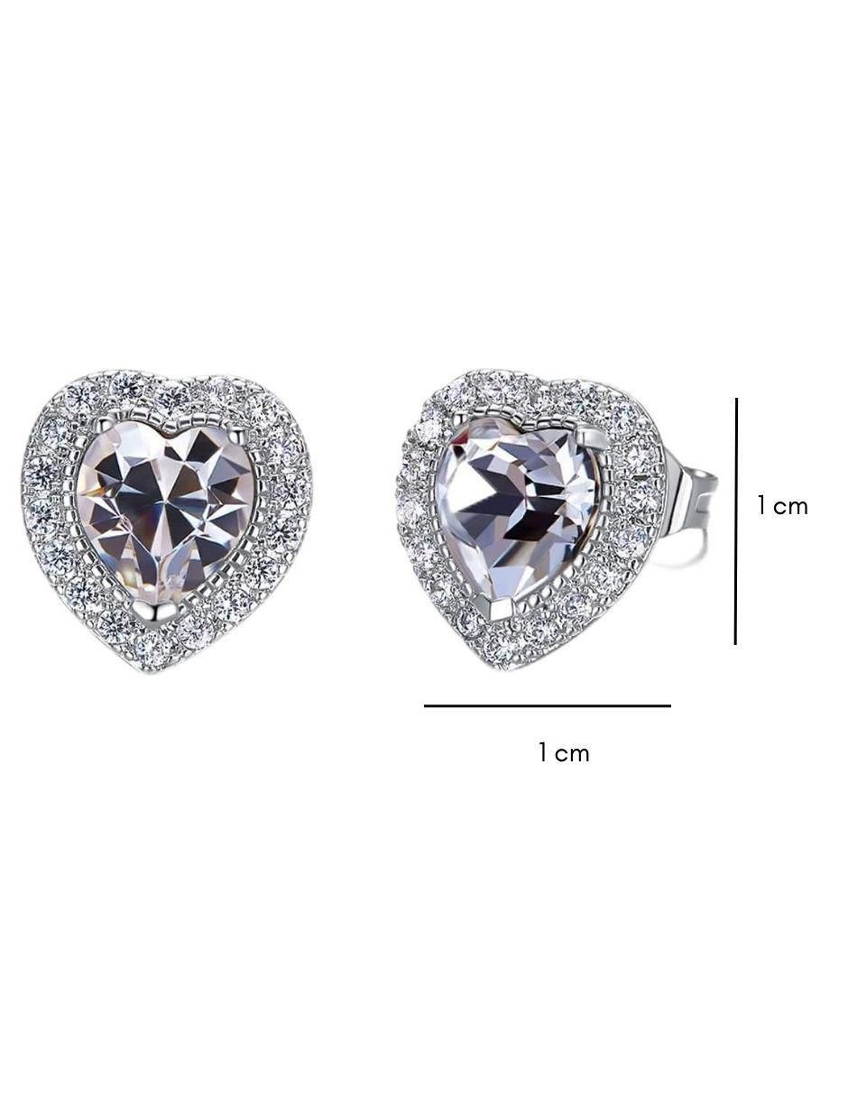 Aretes de corazón con acabado baño rodio cristal 3