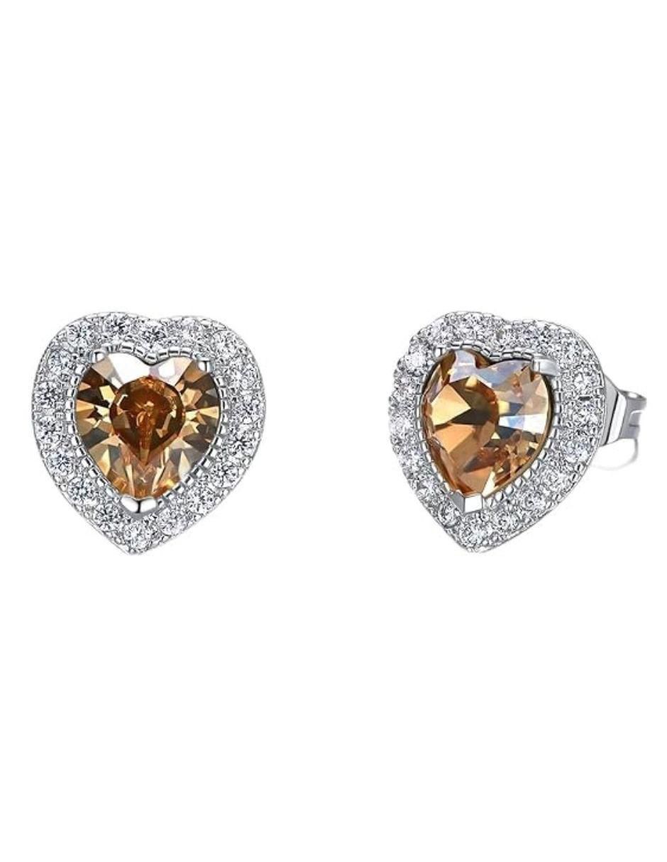Aretes de corazón con acabado baño rodio cristal
