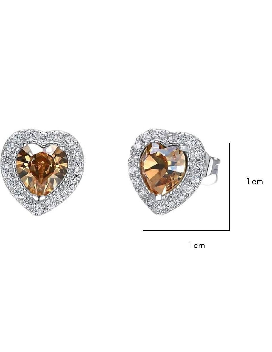 Aretes de corazón con acabado baño rodio cristal 3