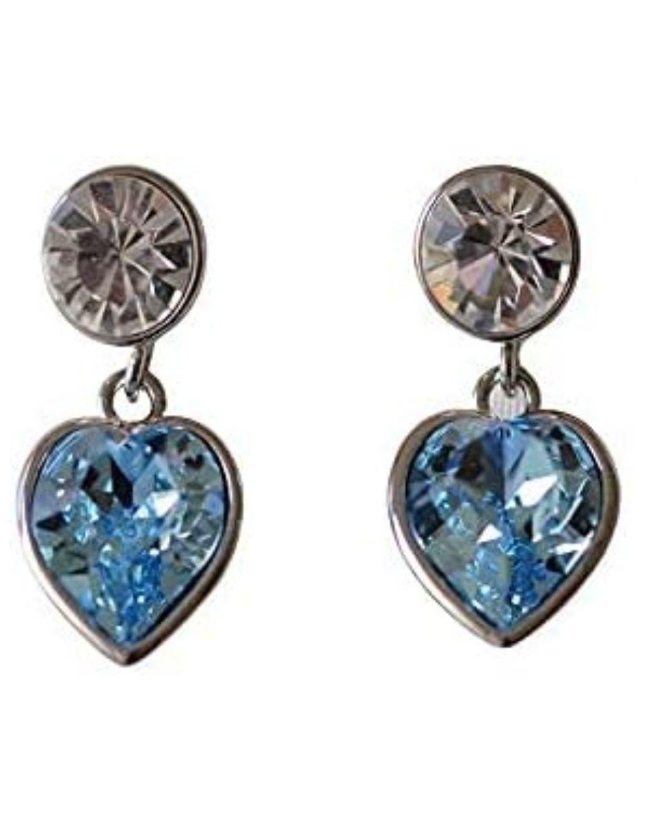 Aretes de corazón con acabado baño rodio cristal Aretes de corazón con acabado baño rodio cristal