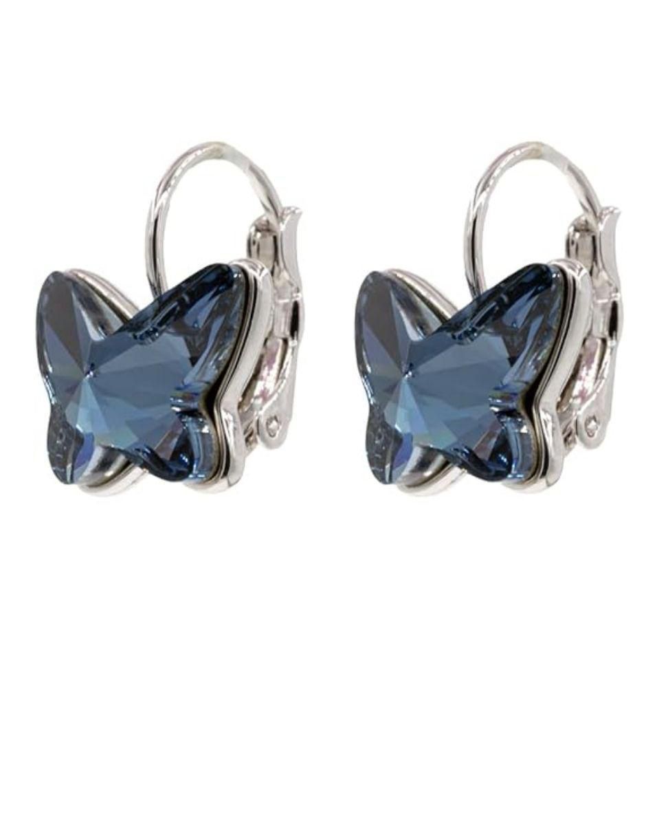 Aretes de mariposa con acabado baño rodio cristal