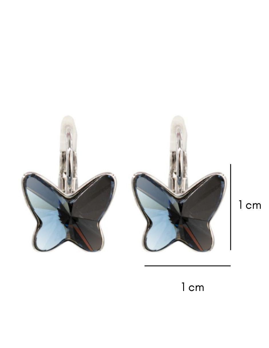 Aretes de mariposa con acabado baño rodio cristal 4