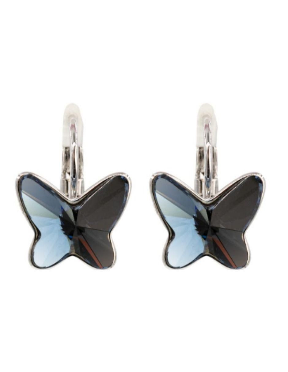 Aretes de mariposa con acabado baño rodio cristal 3