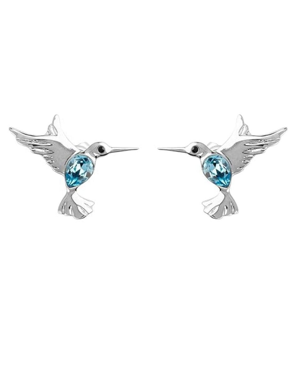 Broqueles de colibrí con acabado baño rodio cristal Broqueles de colibrí con acabado baño rodio cristal