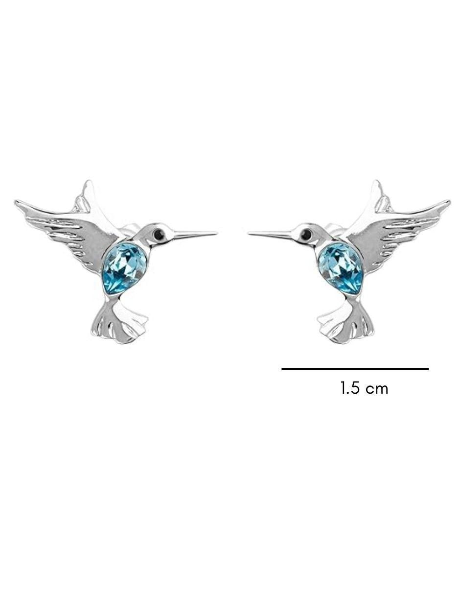 Broqueles de colibrí con acabado baño rodio cristal 5