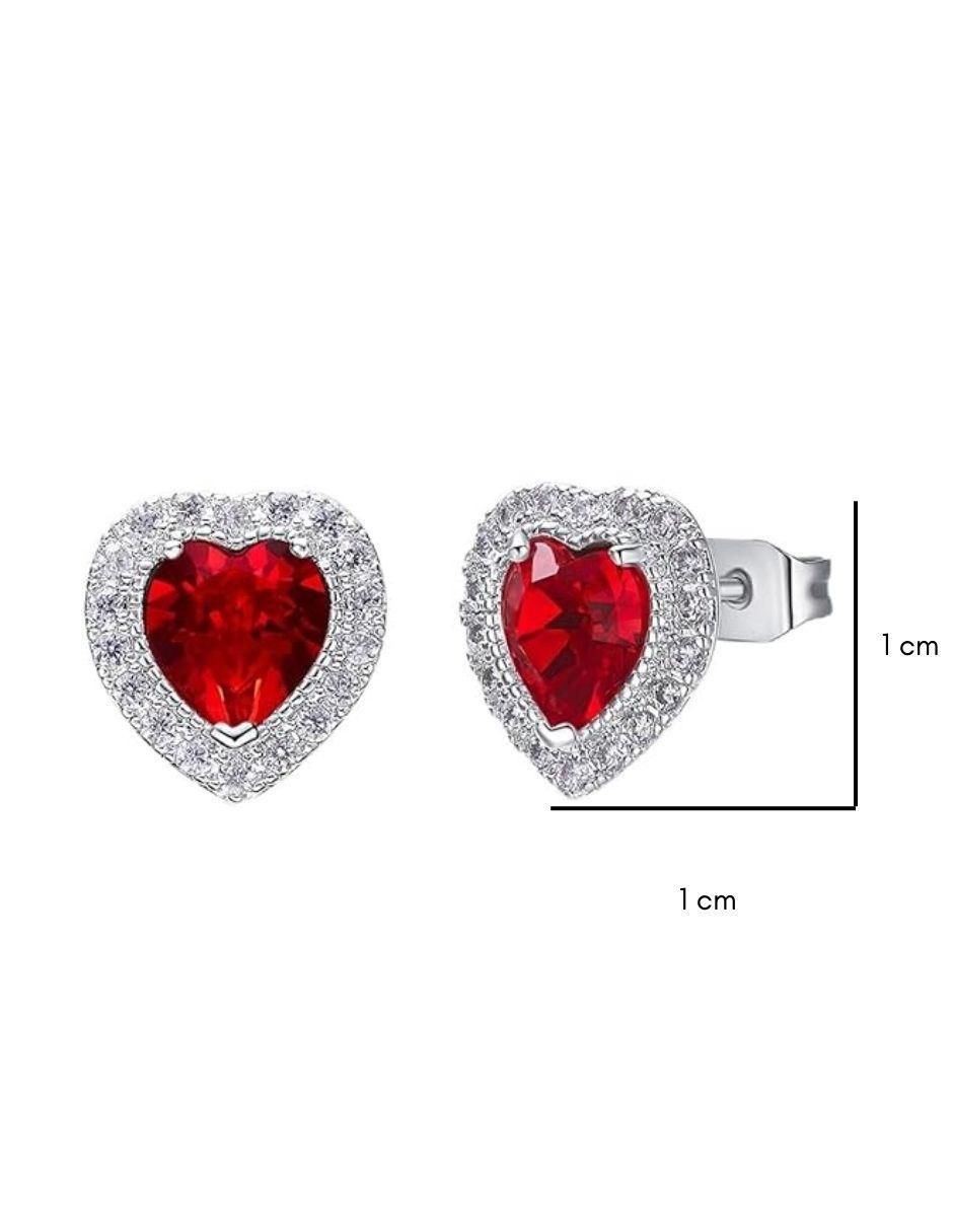 Aretes de corazón con acabado baño rodio cristal 3