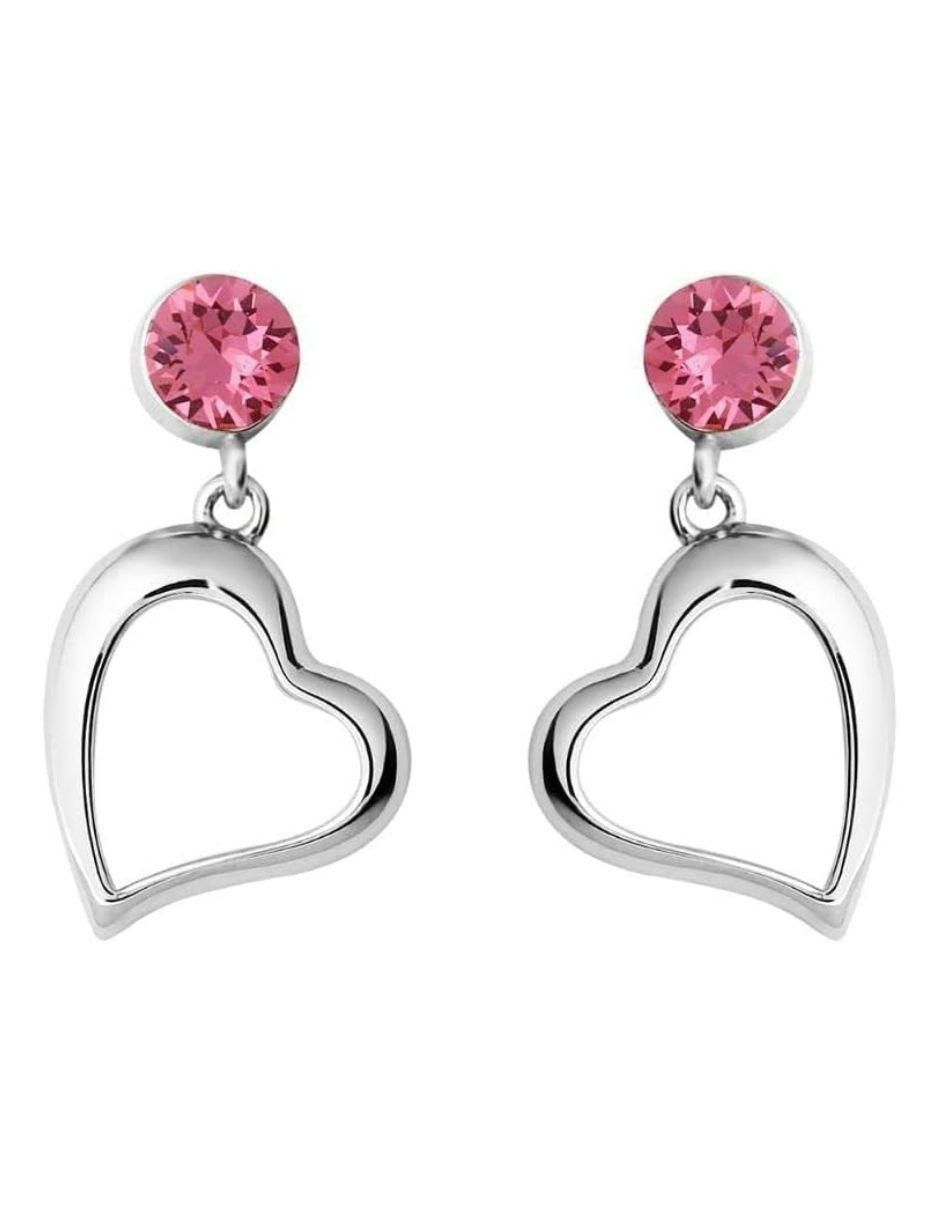 Aretes de corazón con acabado baño rodio cristal