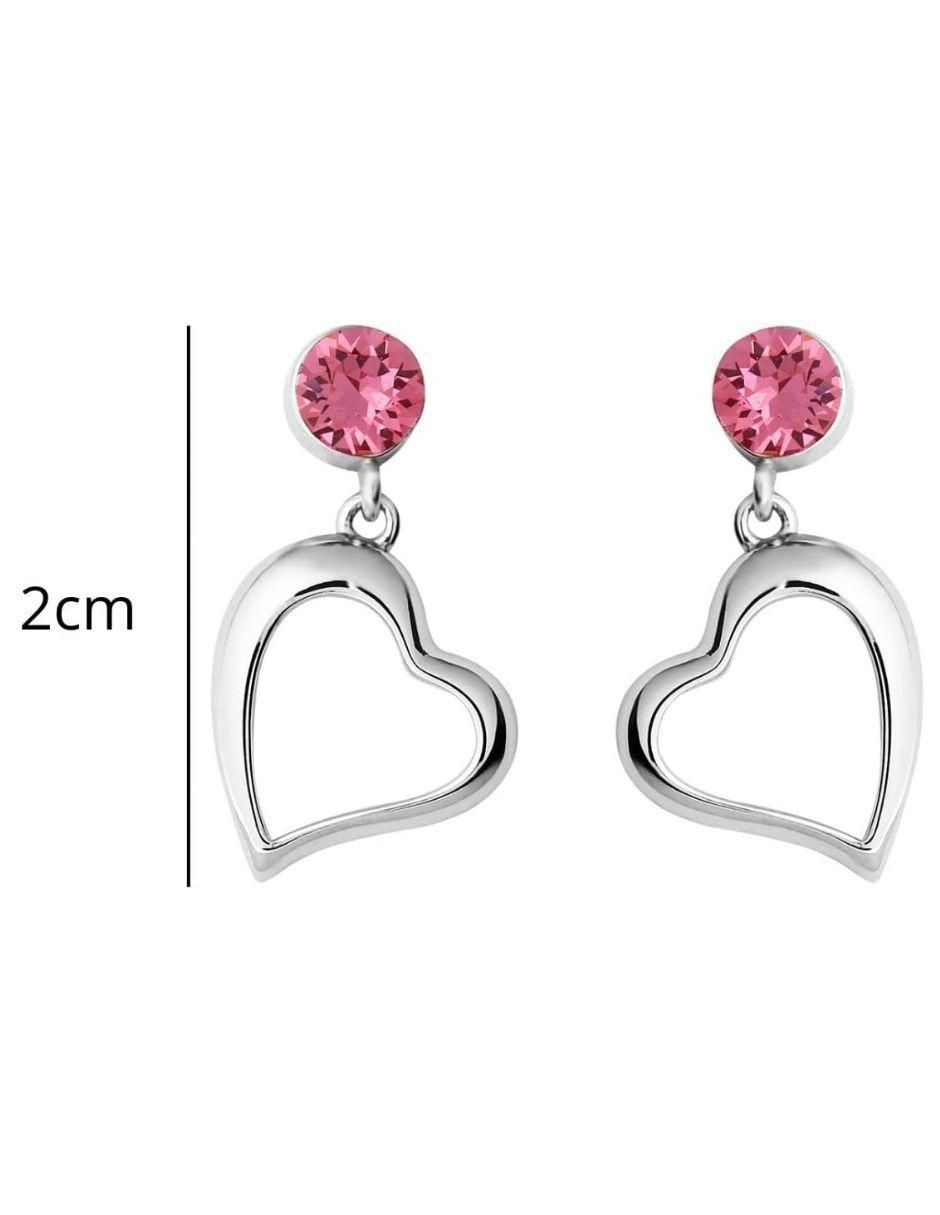 Aretes de corazón con acabado baño rodio cristal 3