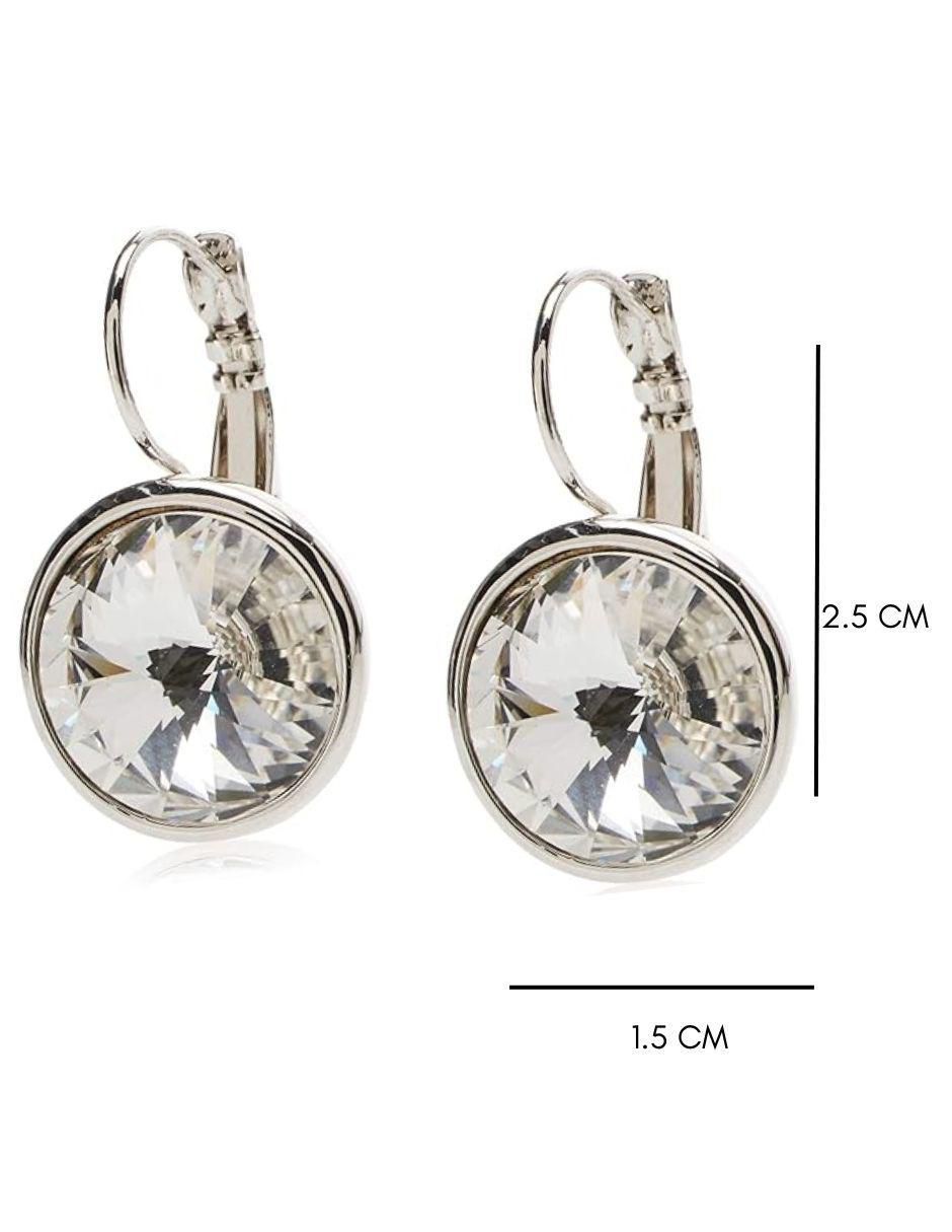 Aretes redondos con acabado baño rodio cristal 3