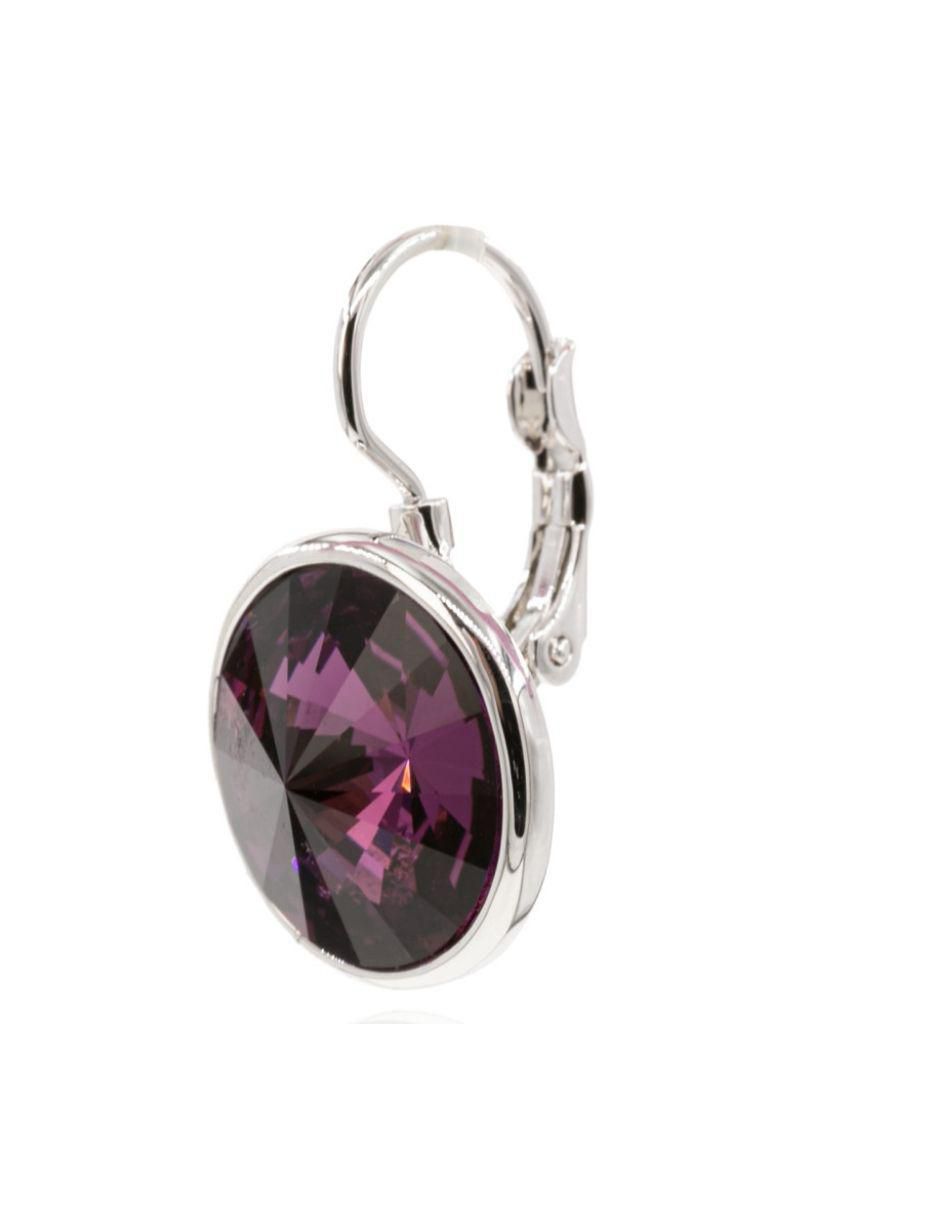 Aretes circulares con acabado baño rodio cristal 2